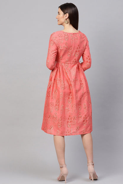 Women's Coral Floral Side Tie-Up Midi