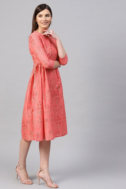 Women's Coral Floral Side Tie-Up Midi