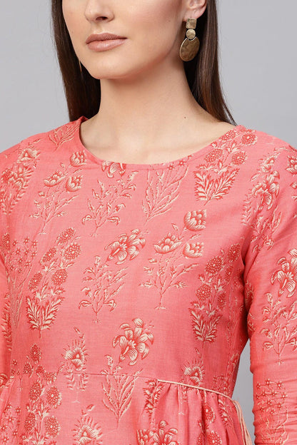 Women's Coral Floral Side Tie-Up Midi