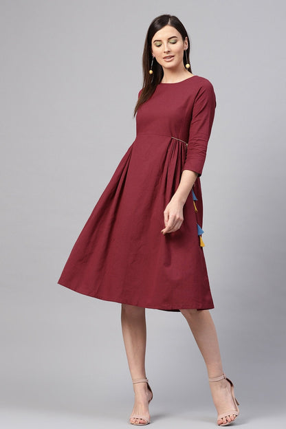 Women's Maroon Side Tie-Up Midi