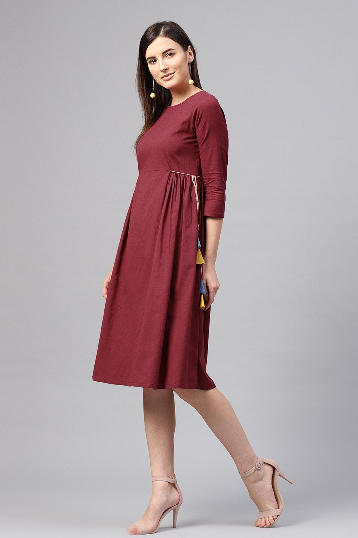 Women's Maroon Side Tie-Up Midi