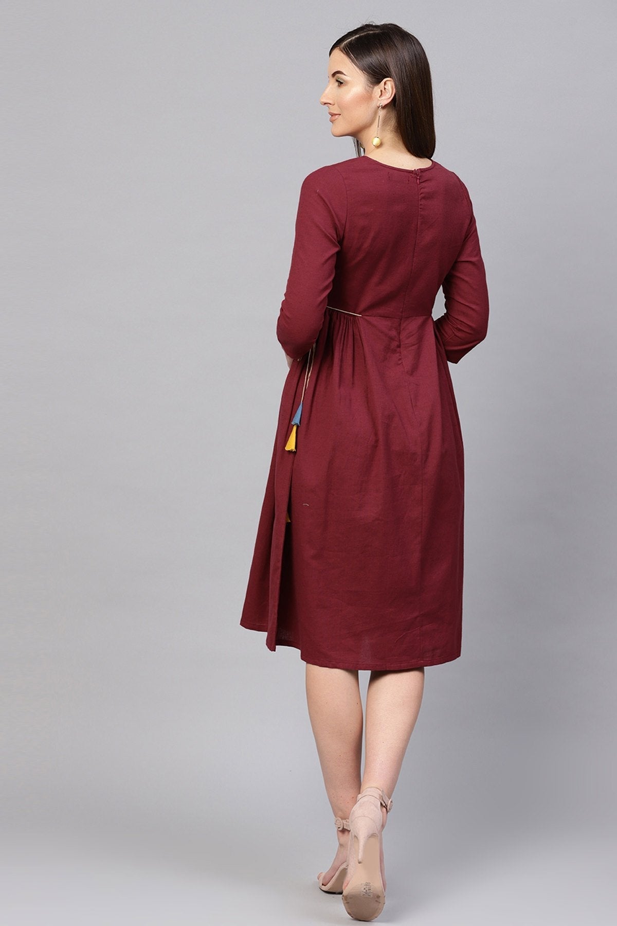 Women's Maroon Side Tie-Up Midi