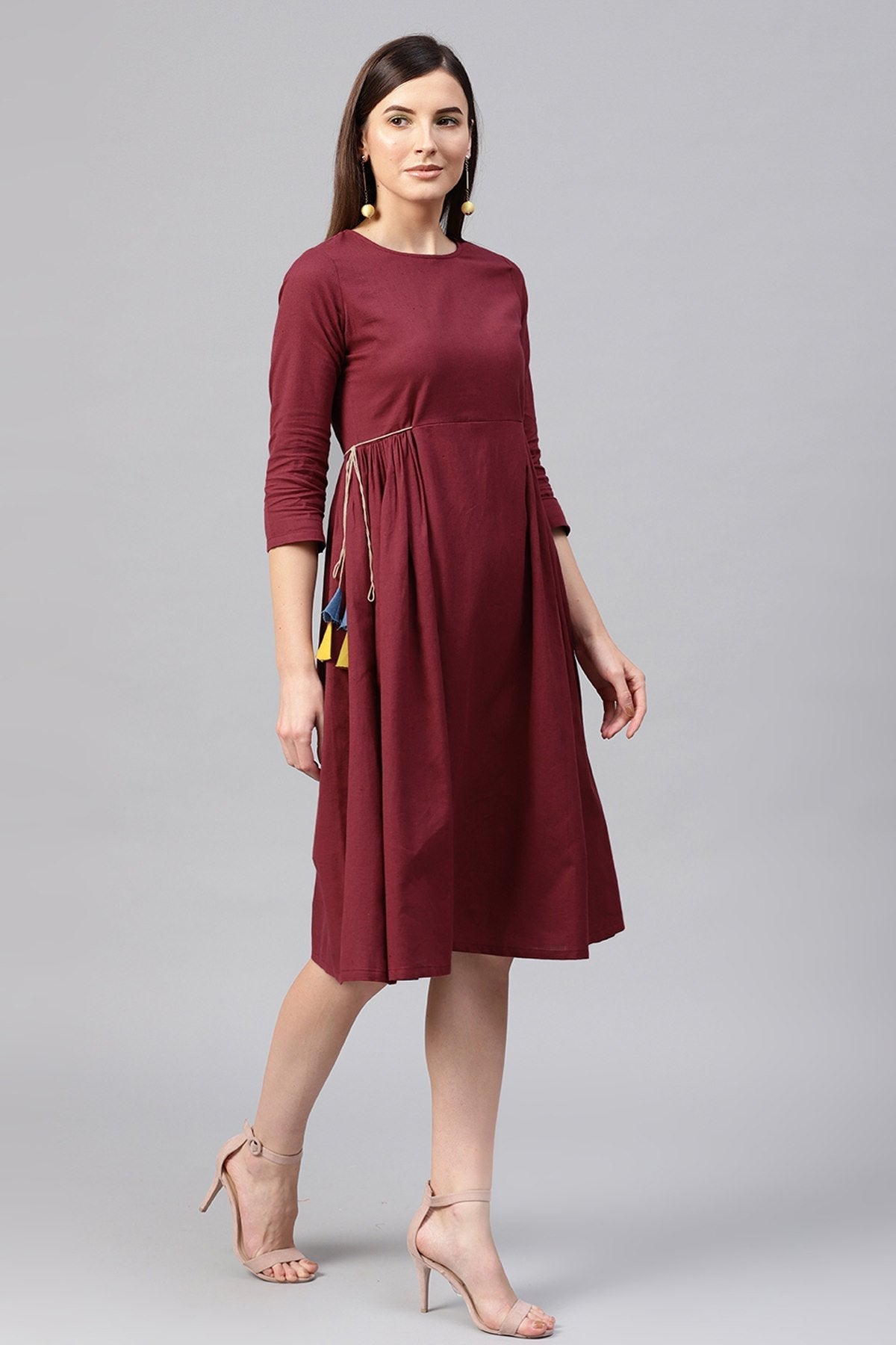 Women's Maroon Side Tie-Up Midi