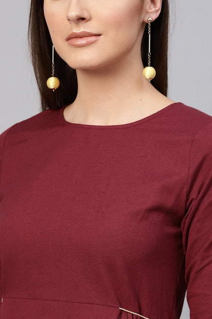 Women's Maroon Side Tie-Up Midi