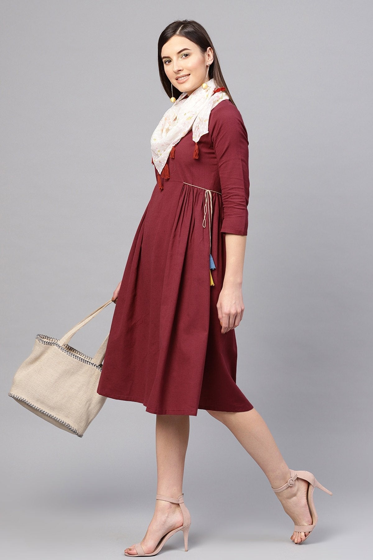 Women's Maroon Side Tie-Up Midi