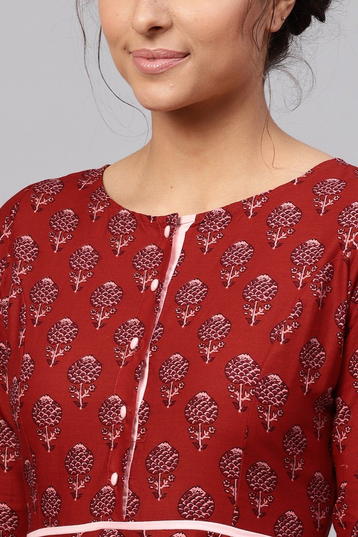 Women's Red Floral Piping Midi