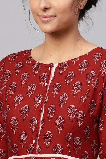 Women's Red Floral Piping Midi