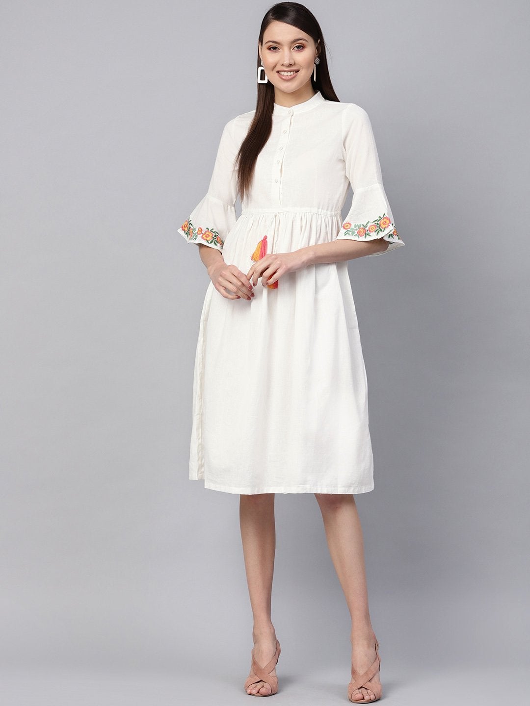 Women's White Embroidered Drawstring