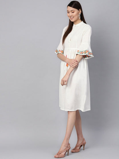 Women's White Embroidered Drawstring