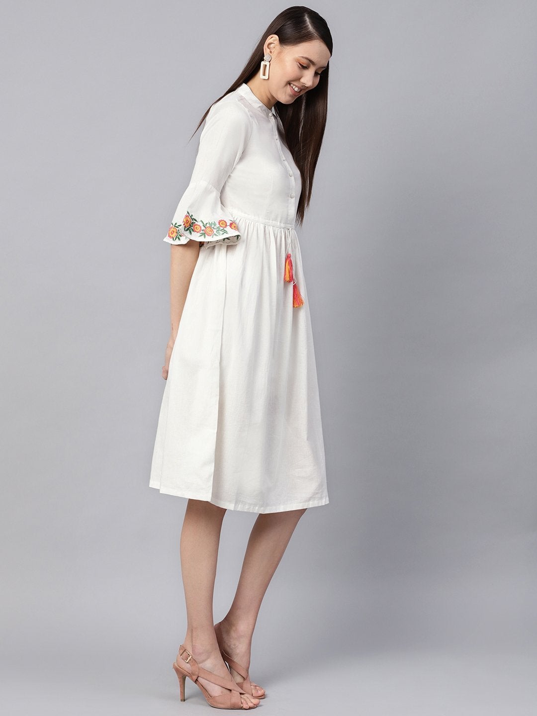 Women's White Embroidered Drawstring