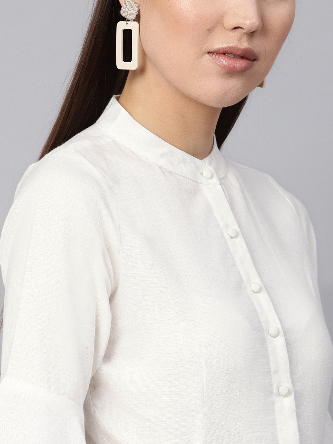 Women's White Embroidered Drawstring