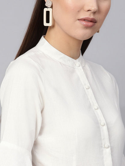 Women's White Embroidered Drawstring