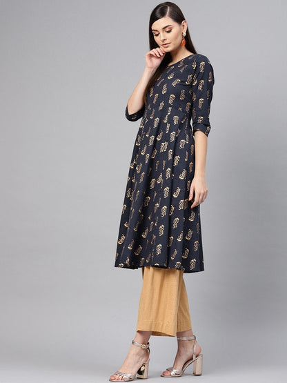 Women's Navy Paisely Anarkali