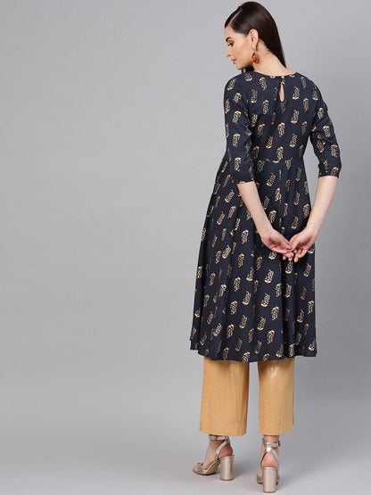 Women's Navy Paisely Anarkali