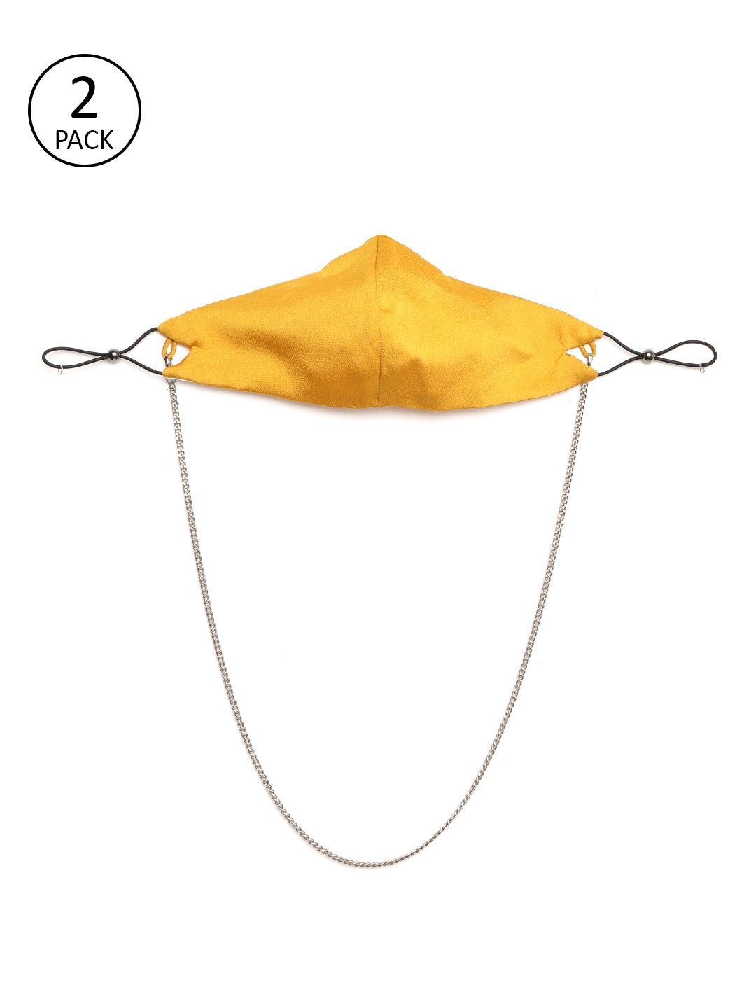 Women's Mustard Satin Mask With Chain (Set Of 2)
