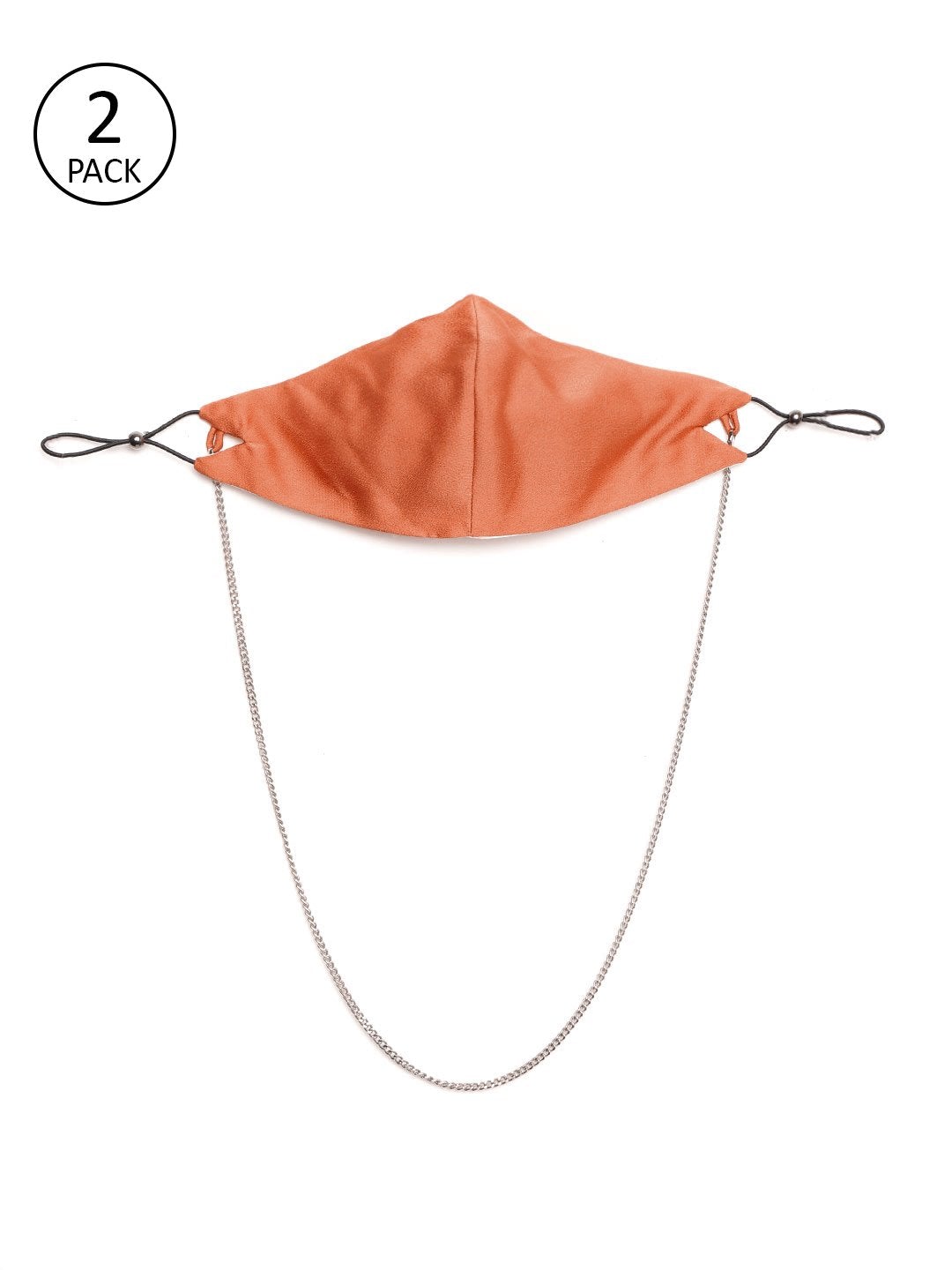 Women's Orange Satin Mask With Chain (Set Of 2)