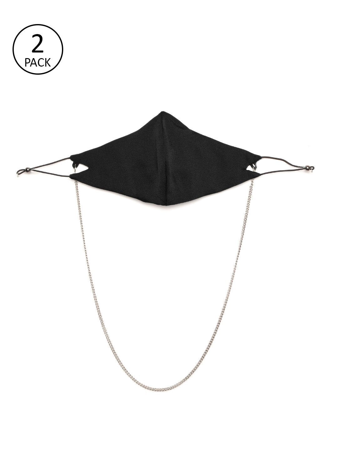 Women's Black Satin Mask With Chain (Set Of 2)
