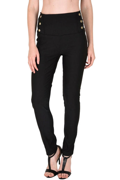 Women's High Waisted Black Button Jeggings