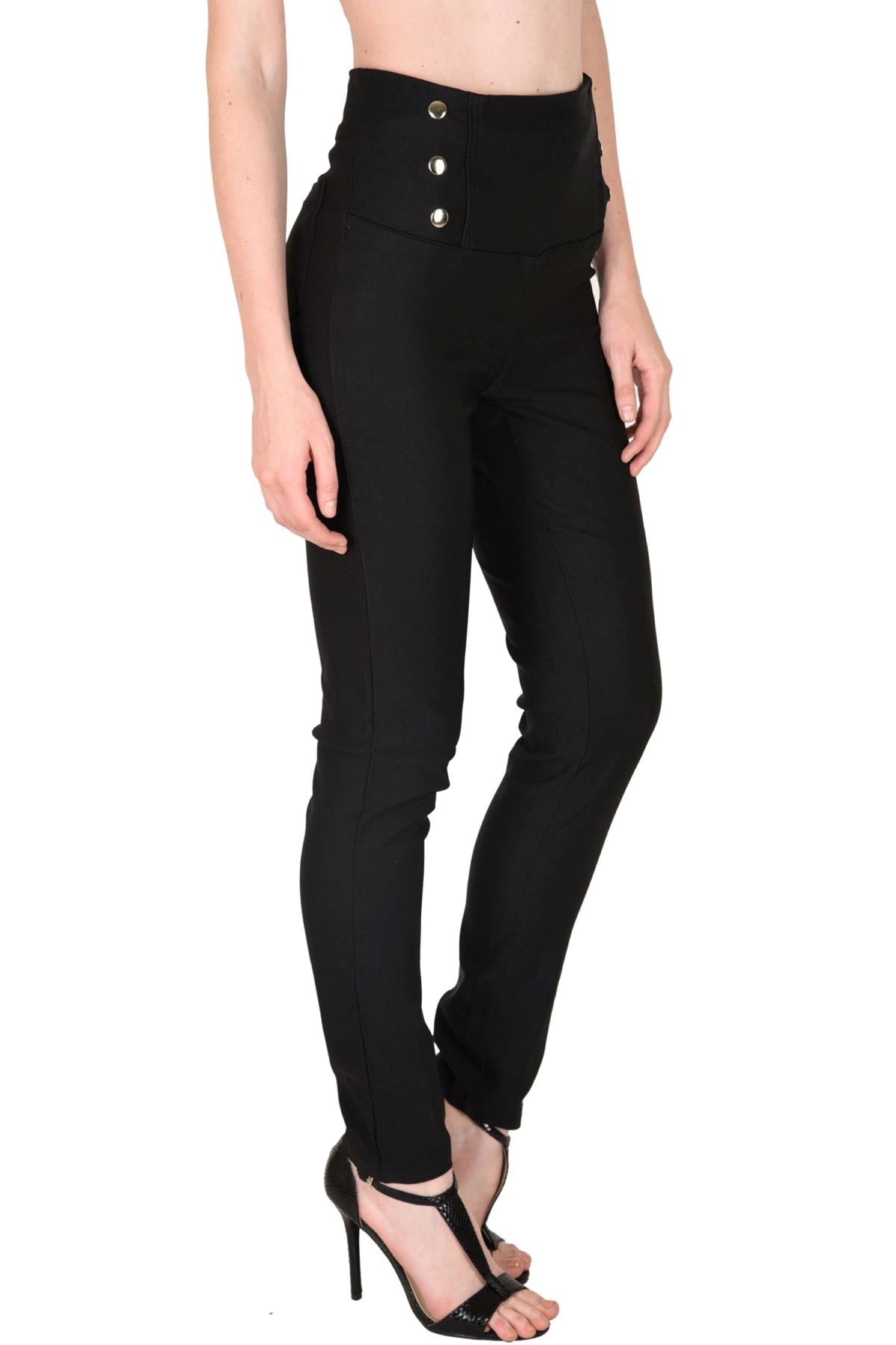Women's High Waisted Black Button Jeggings