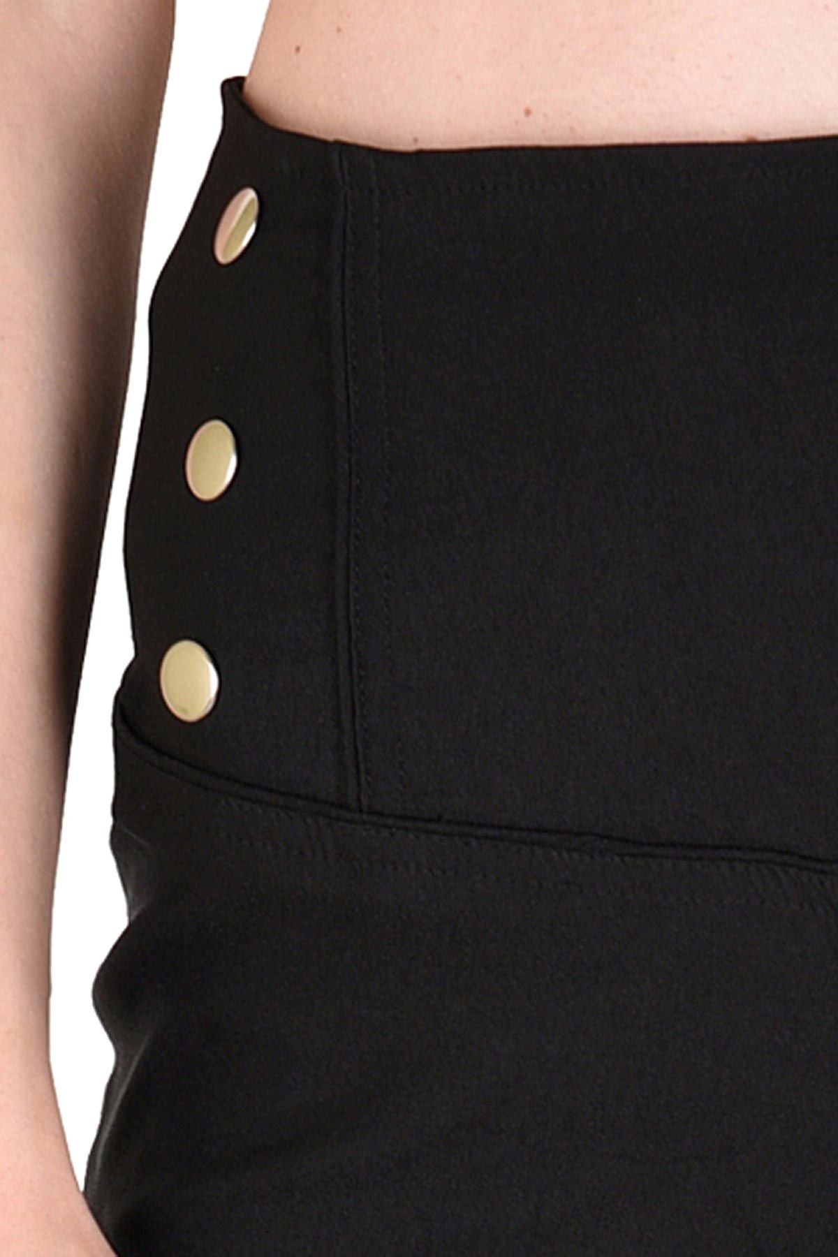 Women's High Waisted Black Button Jeggings