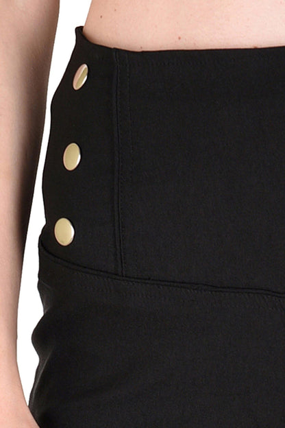 Women's High Waisted Black Button Jeggings
