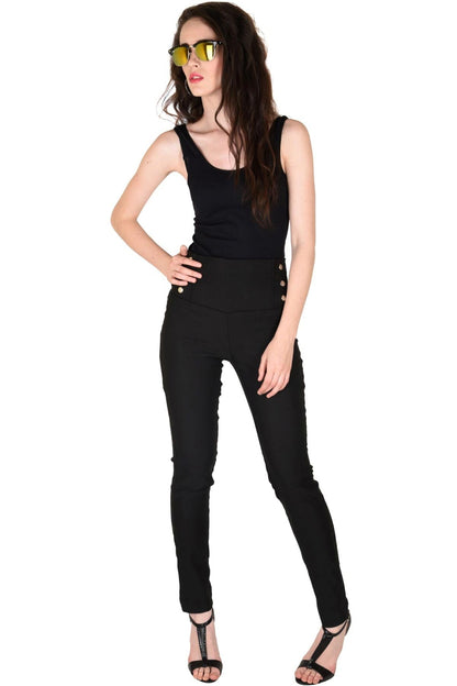 Women's High Waisted Black Button Jeggings