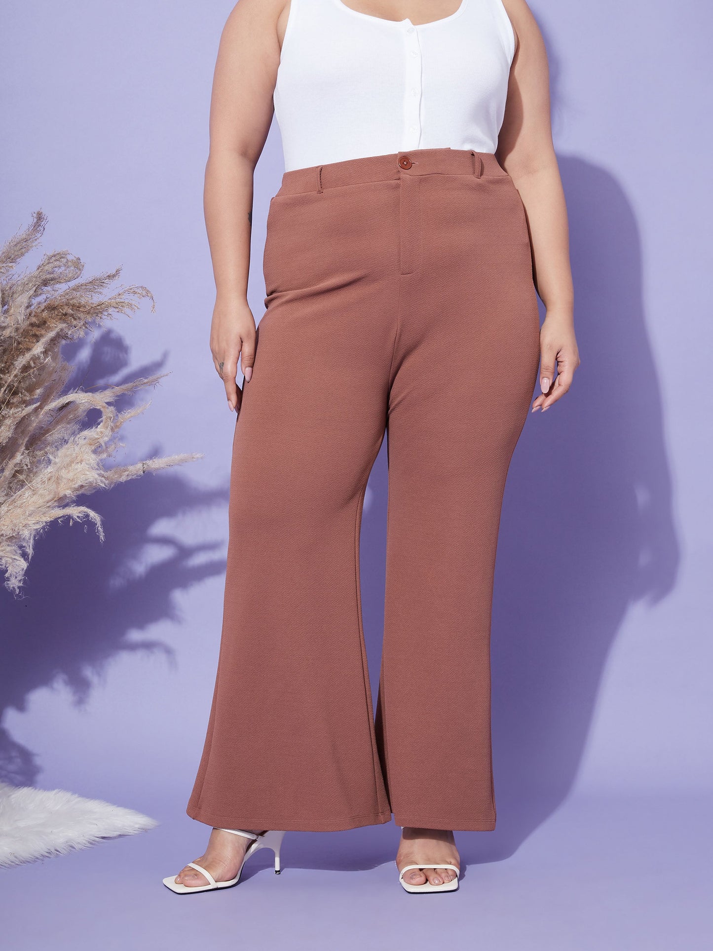 Women's Brown Bell Bottom Trousers