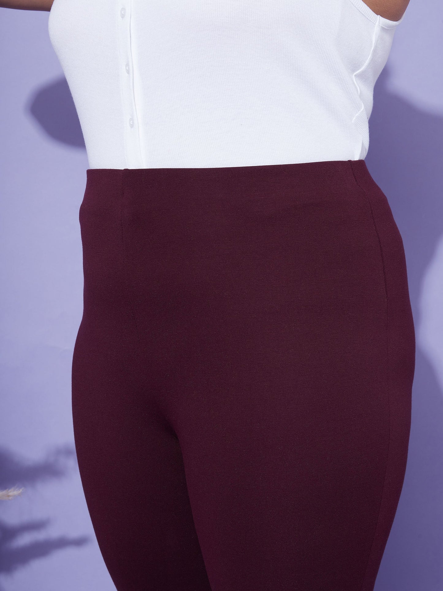 Women's Burgundy Bell Bottom 4-Way Stretch Trousers