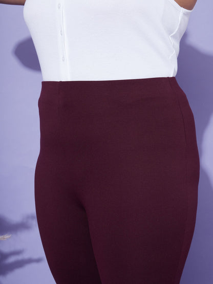 Women's Burgundy Bell Bottom 4-Way Stretch Trousers