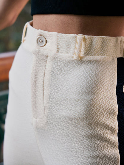 Women's Cream Side Tape Bell Bottom Knitted Pants