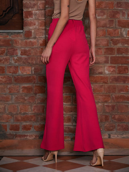 Women's Fuchsia Bell Bottom Knitted Pants