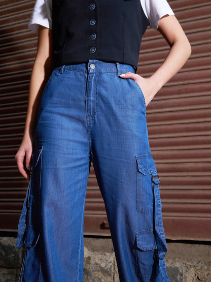 Women's Blue Tencel Cargo Pants