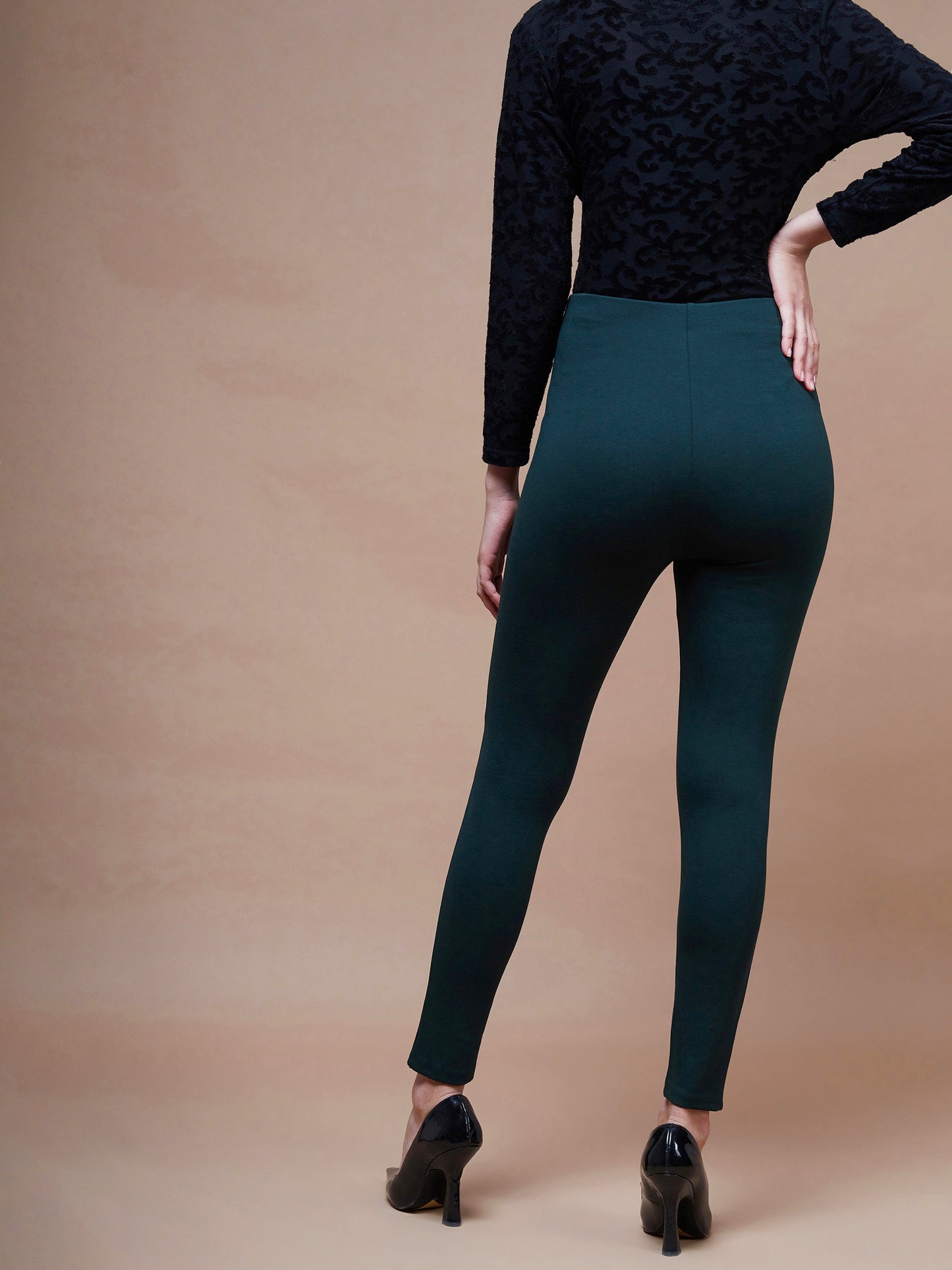 Women's Emerald Green Show Button Jeggings