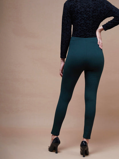 Women's Emerald Green Show Button Jeggings