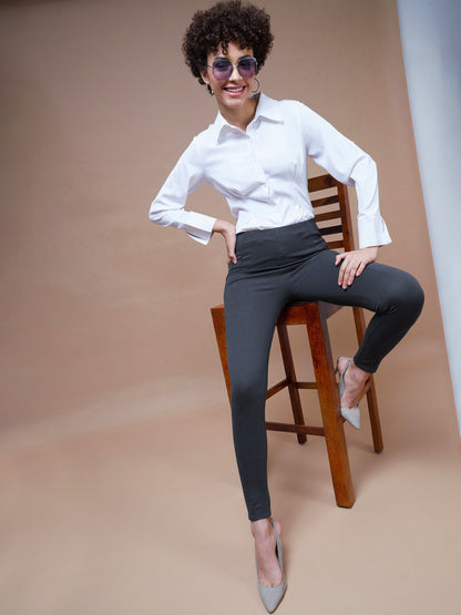 Women's Grey Bottom Zipper Jeggings