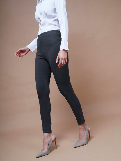 Women's Grey Bottom Zipper Jeggings