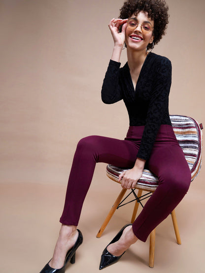 Women's Burgundy Bottom Zipper Jeggings
