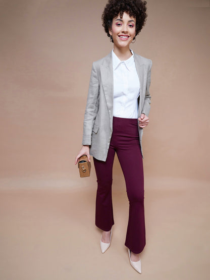 Women's Burgundy Bell Bottom 4-Way Stretch Pants