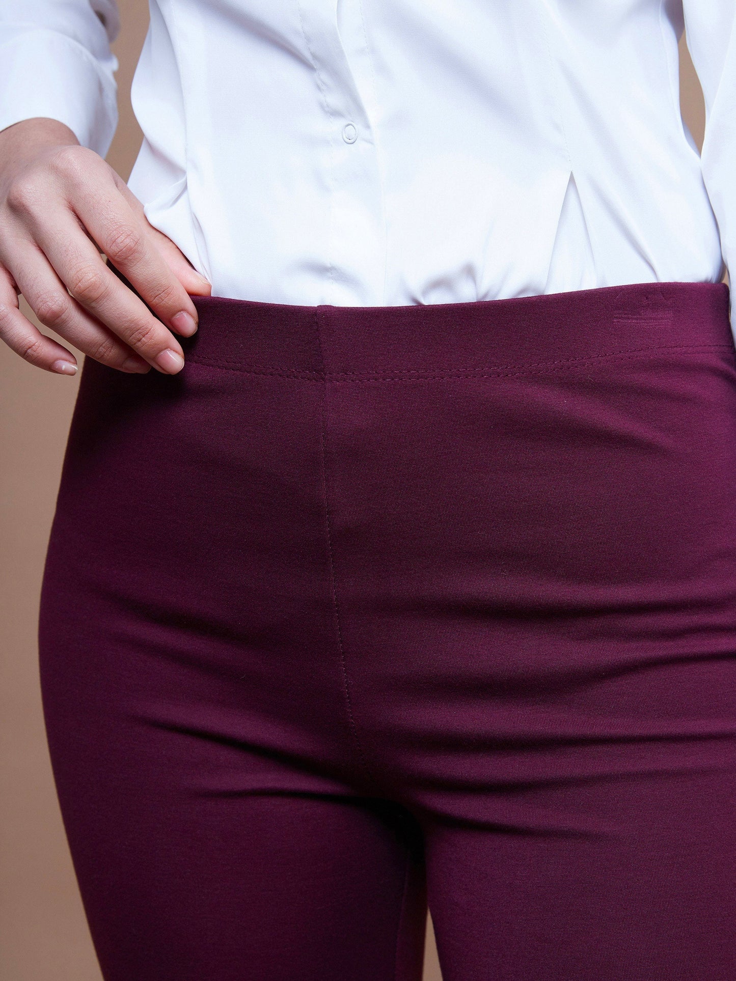 Women's Burgundy Bell Bottom 4-Way Stretch Pants