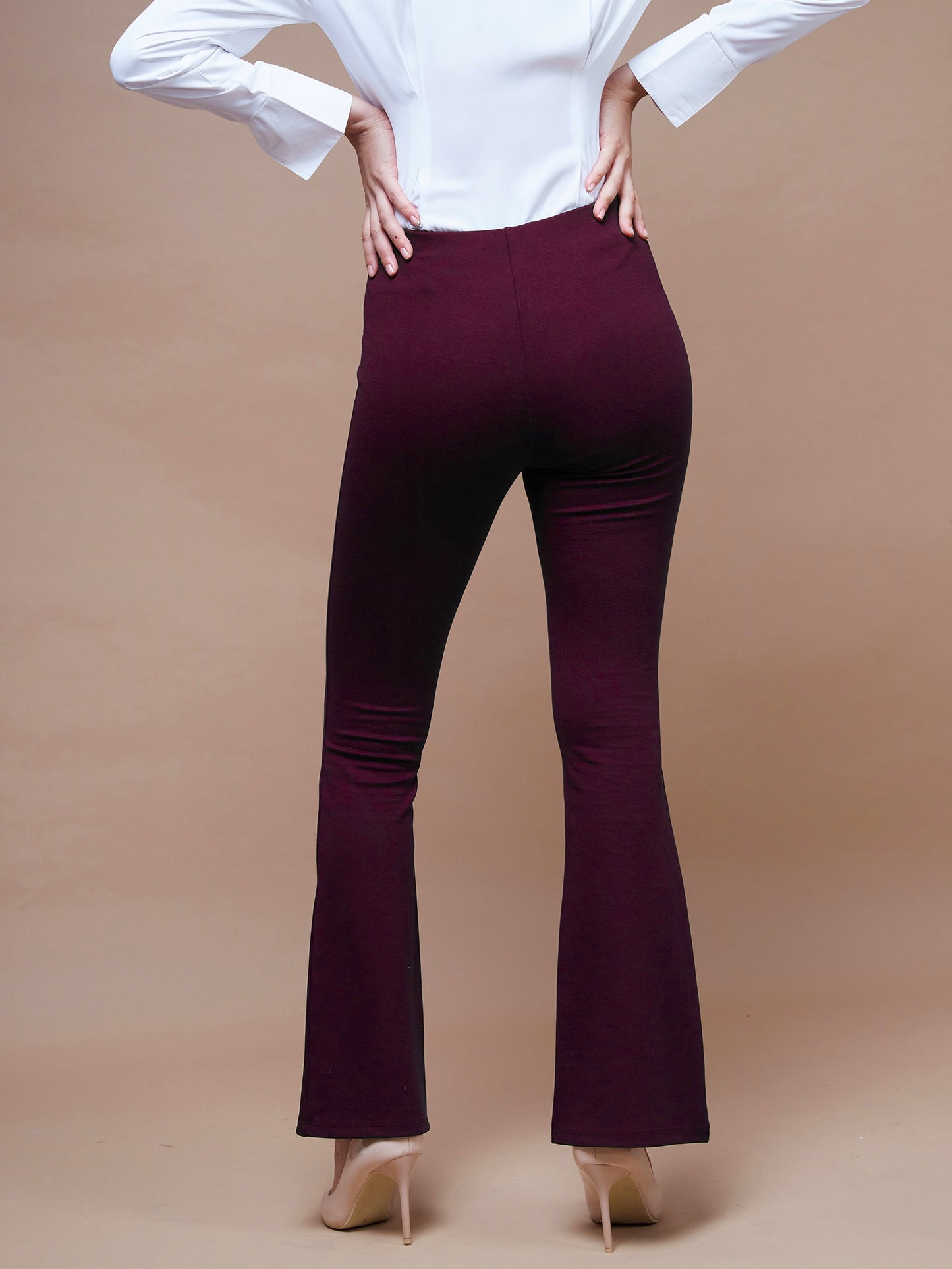 Women's Burgundy Bell Bottom 4-Way Stretch Pants