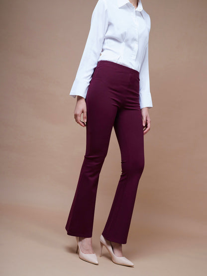 Women's Burgundy Bell Bottom 4-Way Stretch Pants