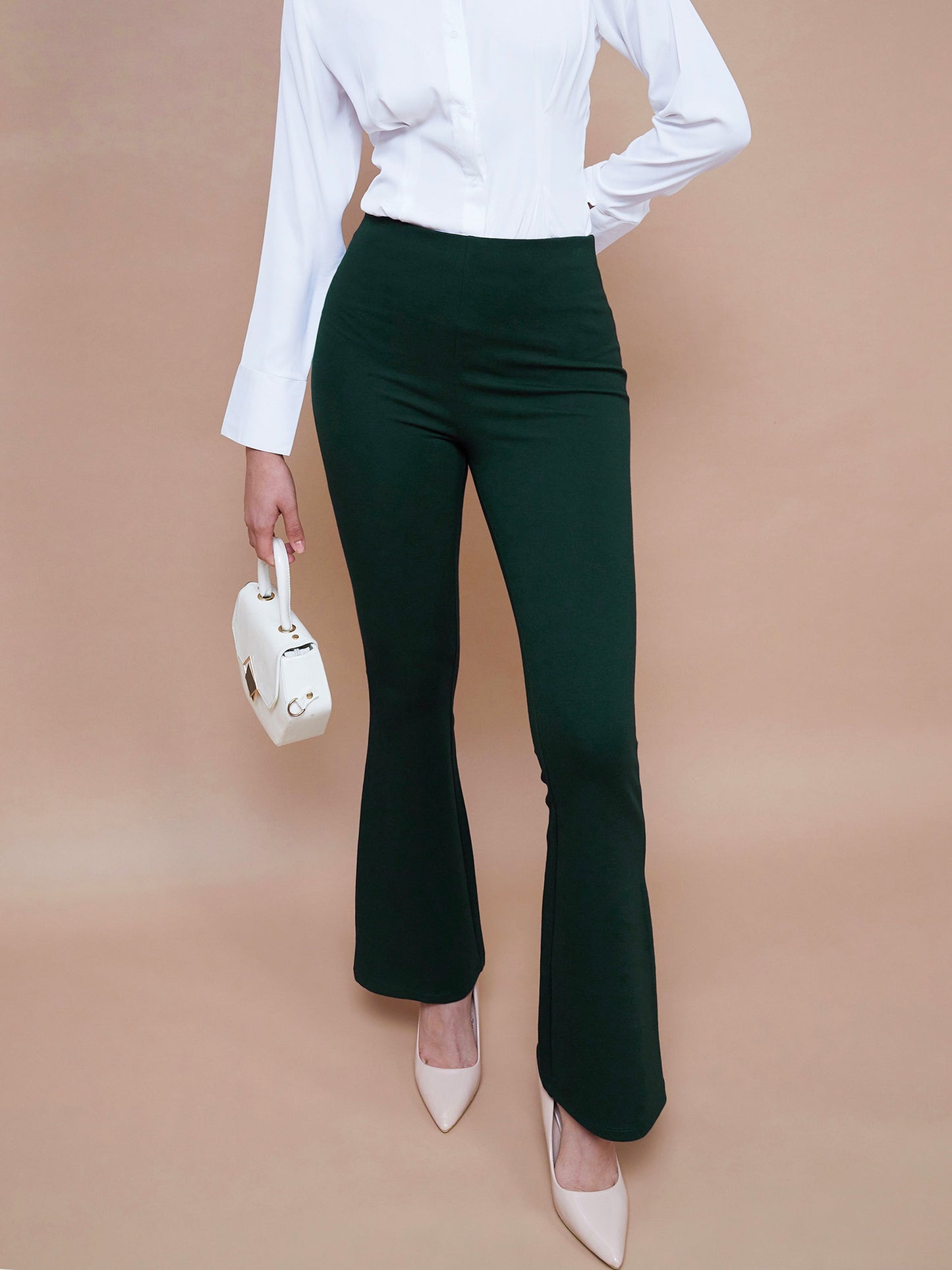 Women's Emerald Green Bell Bottom 4-Way Stretch Pants