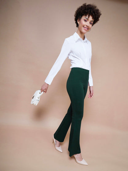 Women's Emerald Green Bell Bottom 4-Way Stretch Pants