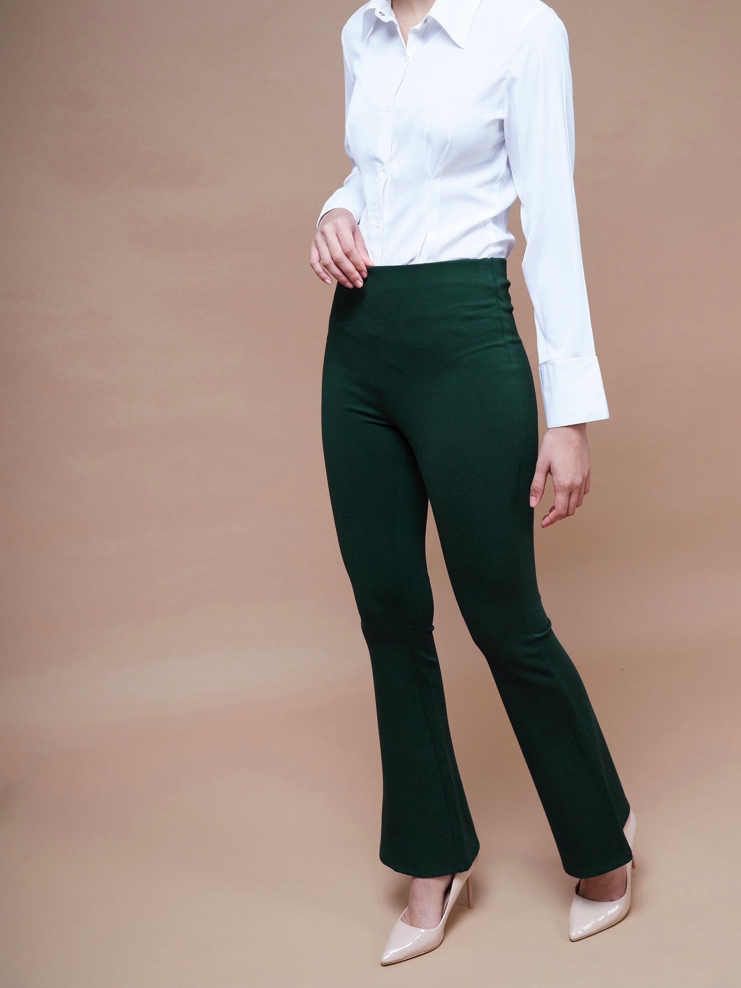 Women's Emerald Green Bell Bottom 4-Way Stretch Pants