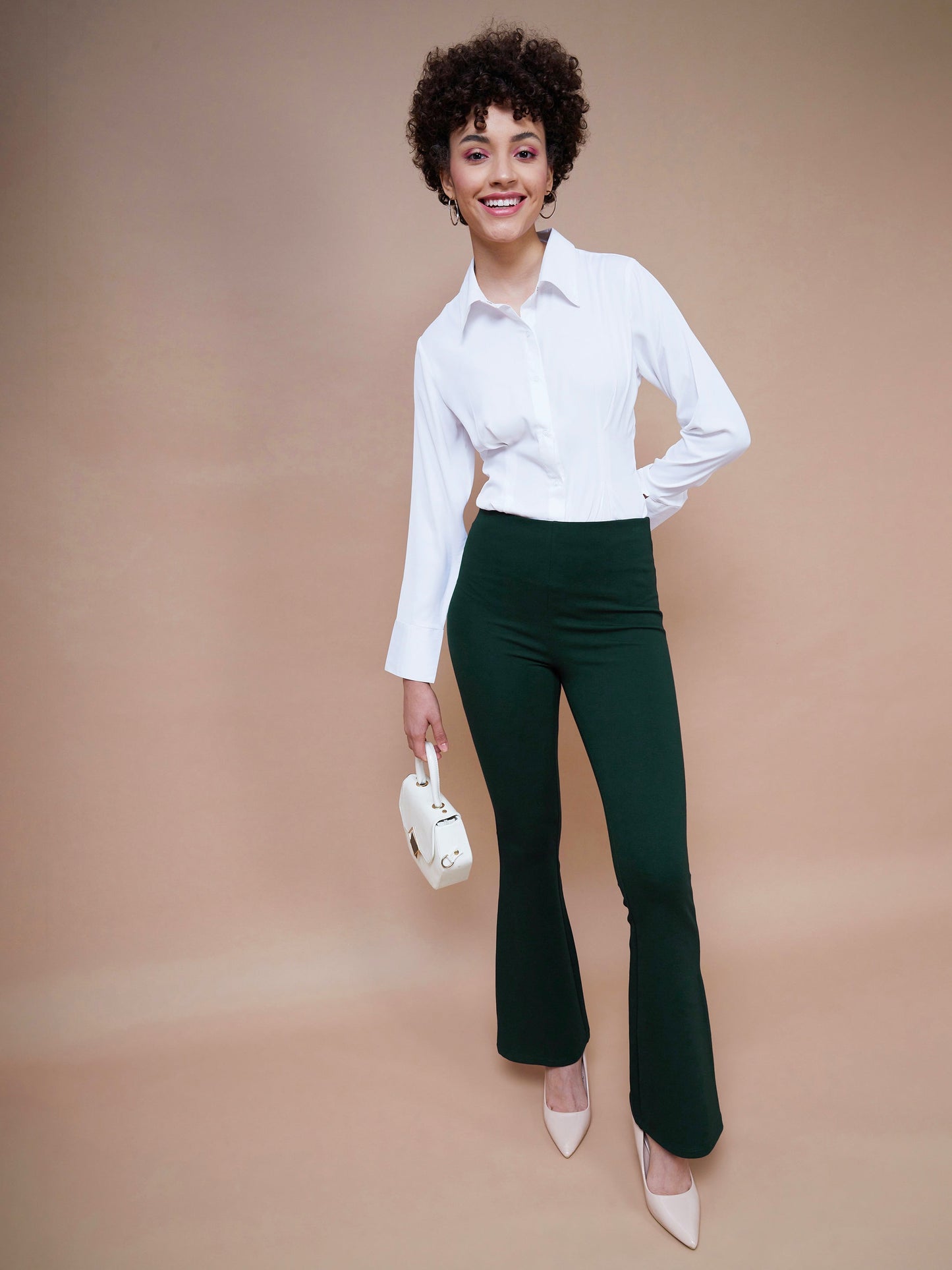 Women's Emerald Green Bell Bottom 4-Way Stretch Pants