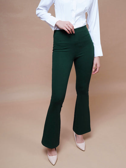 Women's Emerald Green Bell Bottom 4-Way Stretch Pants