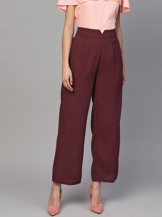Women's Maroon Wide Leg Trousers