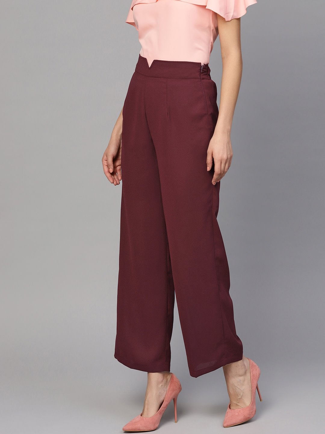 Women's Maroon Wide Leg Trousers