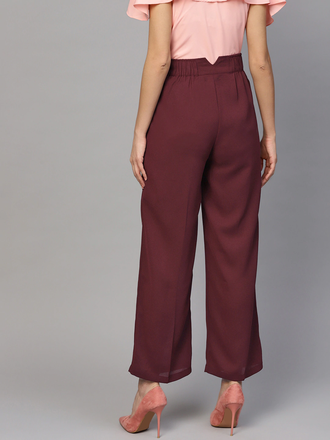 Women's Maroon Wide Leg Trousers