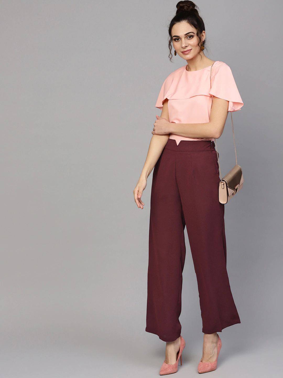 Women's Maroon Wide Leg Trousers